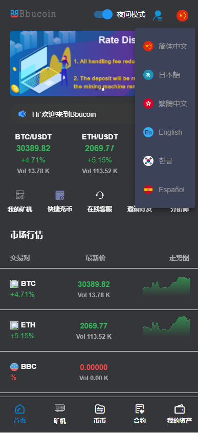 【交易所】Bbank多语言交易所二开平台币/矿机系统/分析师/币币合约交易插图1
